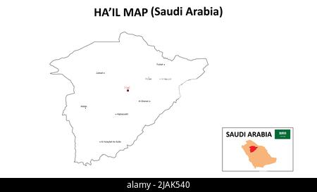 Ha'il Map. Ha'il Map of Saudi Arabia with white background and all states names. Stock Vector