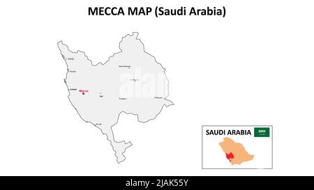 Mecca Map. Mecca Map of Saudi Arabia with color background and all states names. Stock Vector