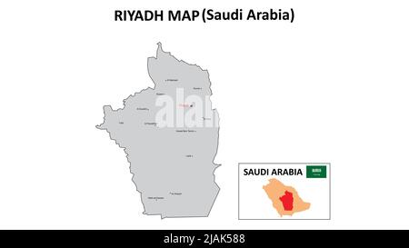 Riyadh Map. Riyadh Map of Saudi Arabia with color background and all states names. Stock Vector