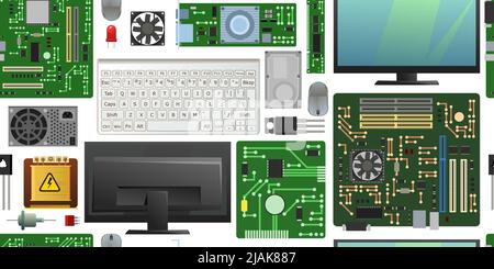 Computer accessories vector pc equipment motherboard memory and