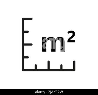 Square Meter icon. M2 sign. Flat area in square metres . Measuring land area icon. Place dimension pictogram. Vector outline illustration isolated on Stock Vector