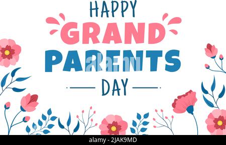 Happy Grandparents Day Cute Cartoon Illustration with Flower Decoration and Calligraphy in Flat Style for Poster or Greeting Card Background Stock Vector