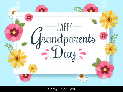 Happy Grandparents Day Cute Cartoon Illustration with Flower Decoration and Calligraphy in Flat Style for Poster or Greeting Card Background Stock Vector