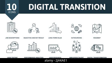 Digital Transition set icon. Editable icons digital transition theme such as job descriptions, long-term value, roadmap and more. Stock Vector