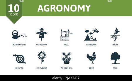 Agronomy set icon. Editable icons agronomy theme such as watering can, well, roots and more. Stock Vector