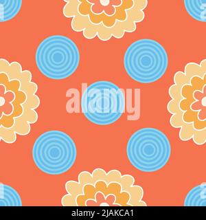 Geometric floral seamless pattern on orange background. Stock Vector