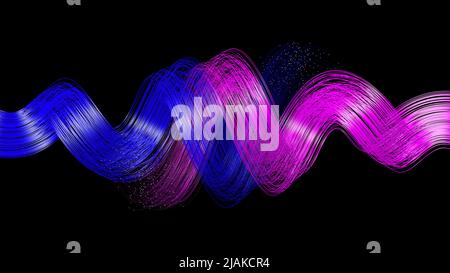 3d abstract neon data background. Colored glowing energy lines, spheres and pulses on an empty black background. Wallpaper, technology, visual, composition, web, internet data concept. High quality 3d illustration Stock Photo