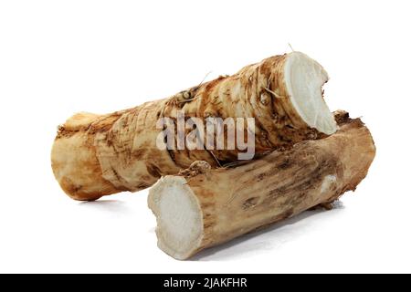 Pieces of horseradish roots isolated on white background Stock Photo