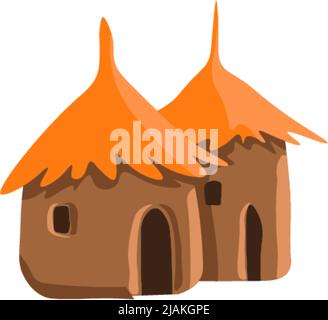 African house or hut with straw roof covering Stock Vector