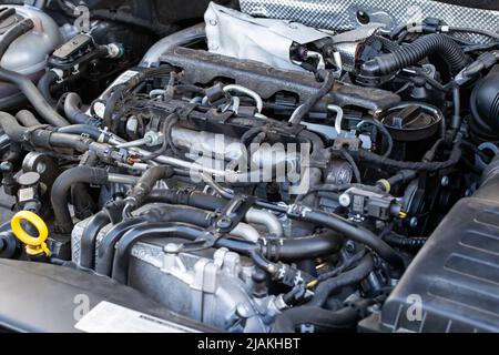 Modern diesel engine with common rail fuel injection system, background, engineering Stock Photo