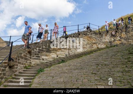 Looking up at part of the 199 Steps in Whitby, North Yorkshire, UK. Stock Photo
