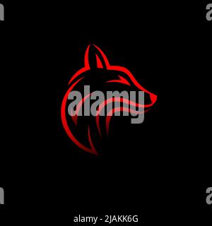 Wolf emblem, wildlife tattoo. Wild animal head logo design. Linear sign, engraving mascot, icon graphic, silhouette art. Isolated vector illustration Stock Vector