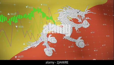 Image of flag of bhutan over data processing Stock Photo