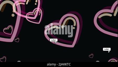 Image of hearts and lol reactions over black background Stock Photo