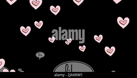 Image of hearts and like reactions over black background Stock Photo