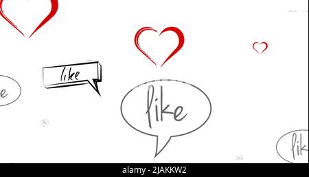 Image of hearts and like reactions over white background Stock Photo