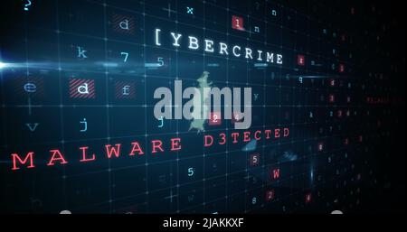 Image of data processing and envelope icon over black background Stock Photo