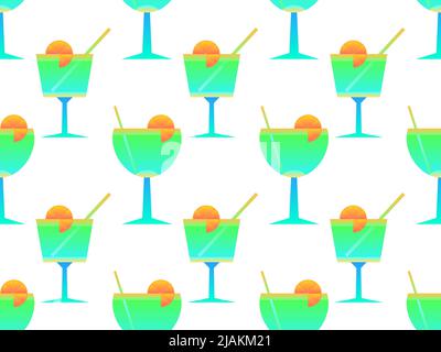 Cocktail with umbrellas 80s style seamless pattern. Gradient cocktails with umbrellas and lime slice on a white background. Design for bar menu, adver Stock Vector