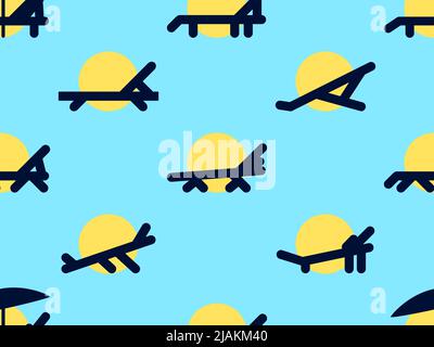 Deck chair seamless pattern. Summer vacation, sunbathing. Chaise lounge with sun. Design for banners, posters and beach advertising. Vector illustrati Stock Vector