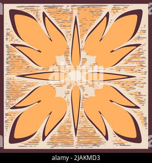Simple floral ornament rosette in a square. Decorative Mediterranean motif. Floral mosaic tile pattern. Oriental arabesque pattern print. Decor tile g Stock Vector