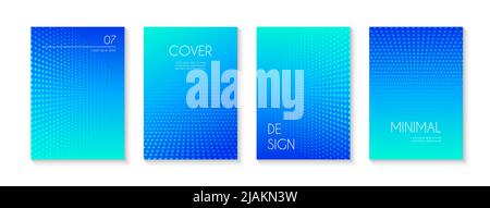 Blue abstract dotted vector cover templates. Minimal creative gradient backgrounds for business banners, brochures Stock Vector
