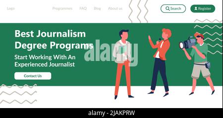 Best journalism degree programs, website page Stock Vector