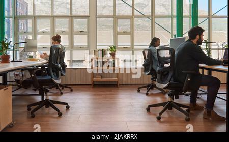 Diverse group of young businesspeople working at their desk in an office Stock Photo