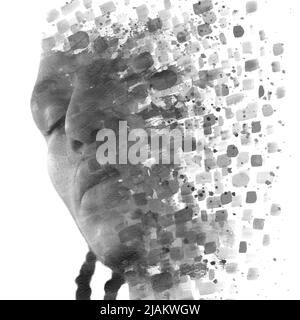 Paintography. Powerful emotions depicted in a portrait of a young man Stock Photo