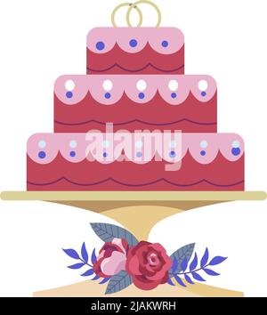 Wedding cake with rings on top, ceremony gift Stock Vector