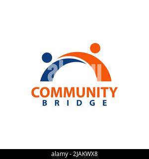 Bridge people community vector logo design Stock Vector