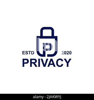Privacy padlock symbol with P letter initial vector logo design Stock Vector