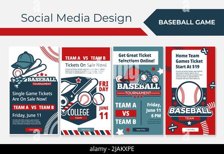 Baseball game advertising at social media stories Stock Vector
