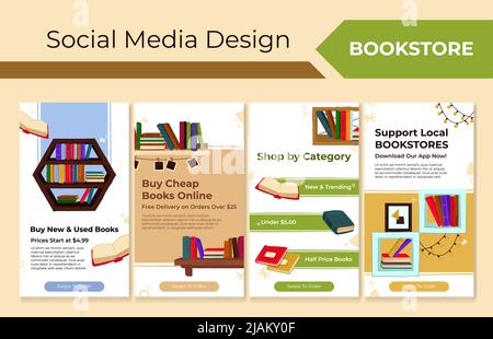 Bookstore offer at social media stories set Stock Vector