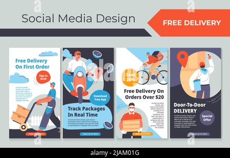 Free delivery special offers at social media set Stock Vector