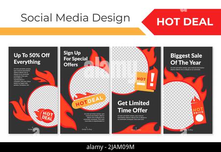 Hot deal, offer set at social media web banner Stock Vector