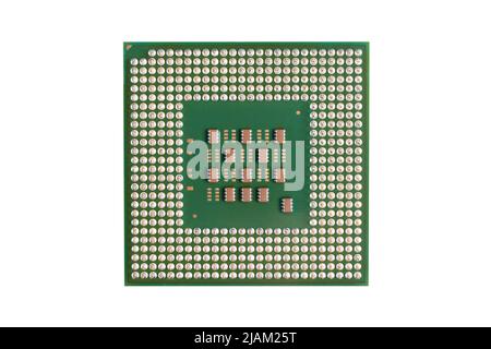 Top view computer processor isolated on white background. CPU. Central processor unit. Computer hardware technology. Integrated communication processo Stock Photo