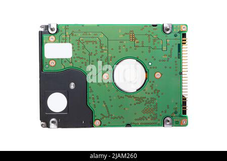 Computer hard disk HDD isolated on white background. Close-up inside of computer hard disk drive Stock Photo