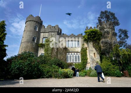 Malahide Castle is a Norman structure in north county Dublin, Ireland. et on 250 acres of park land in the pretty seaside town of Malahide. Stock Photo