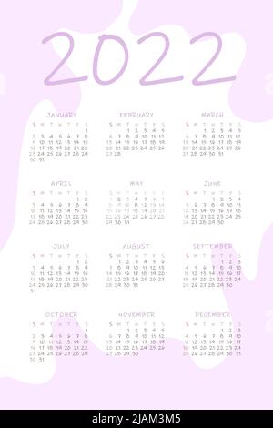 2022 calendar with delicate minimalist design pastel color palette. Stock Vector