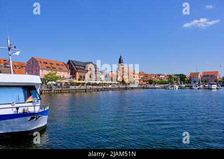 Harbour basin and front of Waren an der Müritz, Mecklenburg-Western Pomerania, Germany, August 7, 2020. Stock Photo
