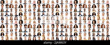 Collage banner with photos of confident business people smart casual wear, a lot of ambitious diverse office employees isolated on white Stock Photo