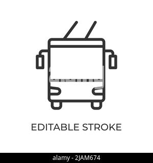 Trolleybus front view line icon. Ground electric transport. Used for passenger transportation. Isolated vector illustration on a white background. Editable stroke. Stock Vector