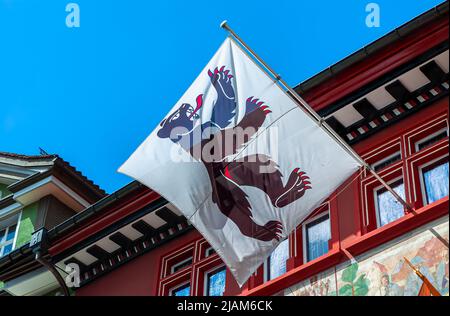 Appenzell, Switzerland - May 27, 2022: Flag of the Canton of Appenzell Innerrhoden in Switzerland. Stock Photo