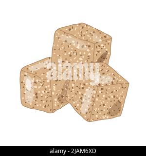 Brown cane sugar cubes, flat style vector illustration isolated on white background Stock Vector