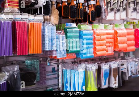 Image of shelves with combs for hair Stock Photo