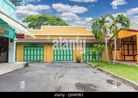 Nonthaburi, Thailand 14 May 2022: View of the colorful building at the Chomchei cafe village just outside the city center at Nonthaburi Province, Thai Stock Photo