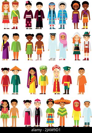 Set of international people in traditional costumes around the world Stock Vector