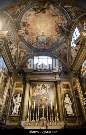 Colorful paintings on the ceiling in the church. Stock Photo