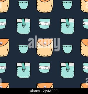 Cartoon doodle pocket cute seamless pattern. Vector illustration Stock Vector