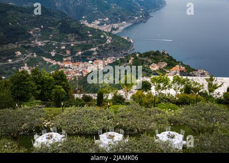 View from the restaurant to the mountains and the city by the sea Stock Photo